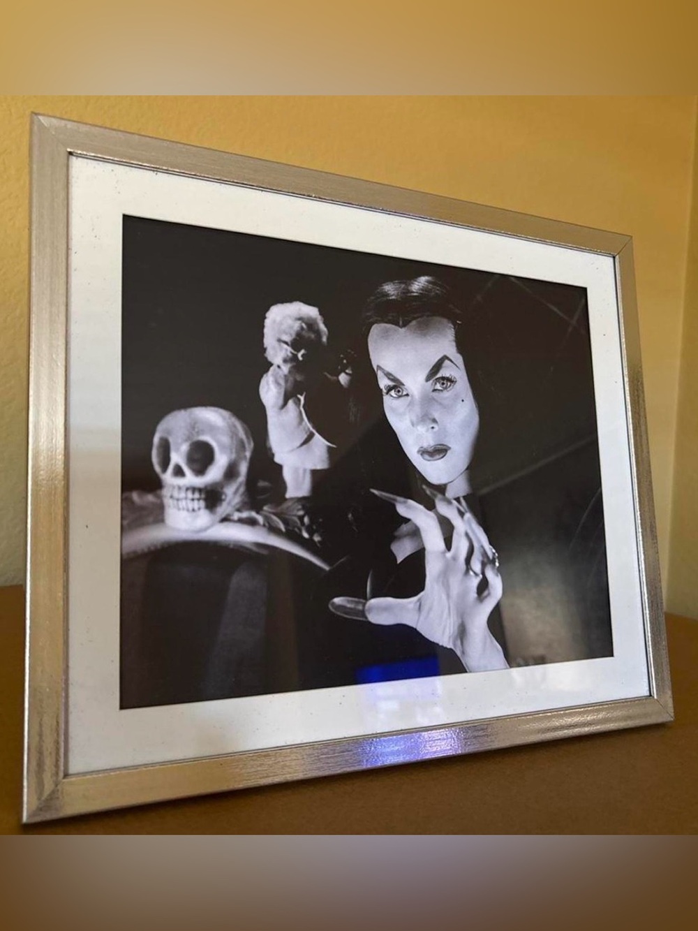 Vampira 8x10” Gothic Black & White Witch Photo Print in Silver Frame skull